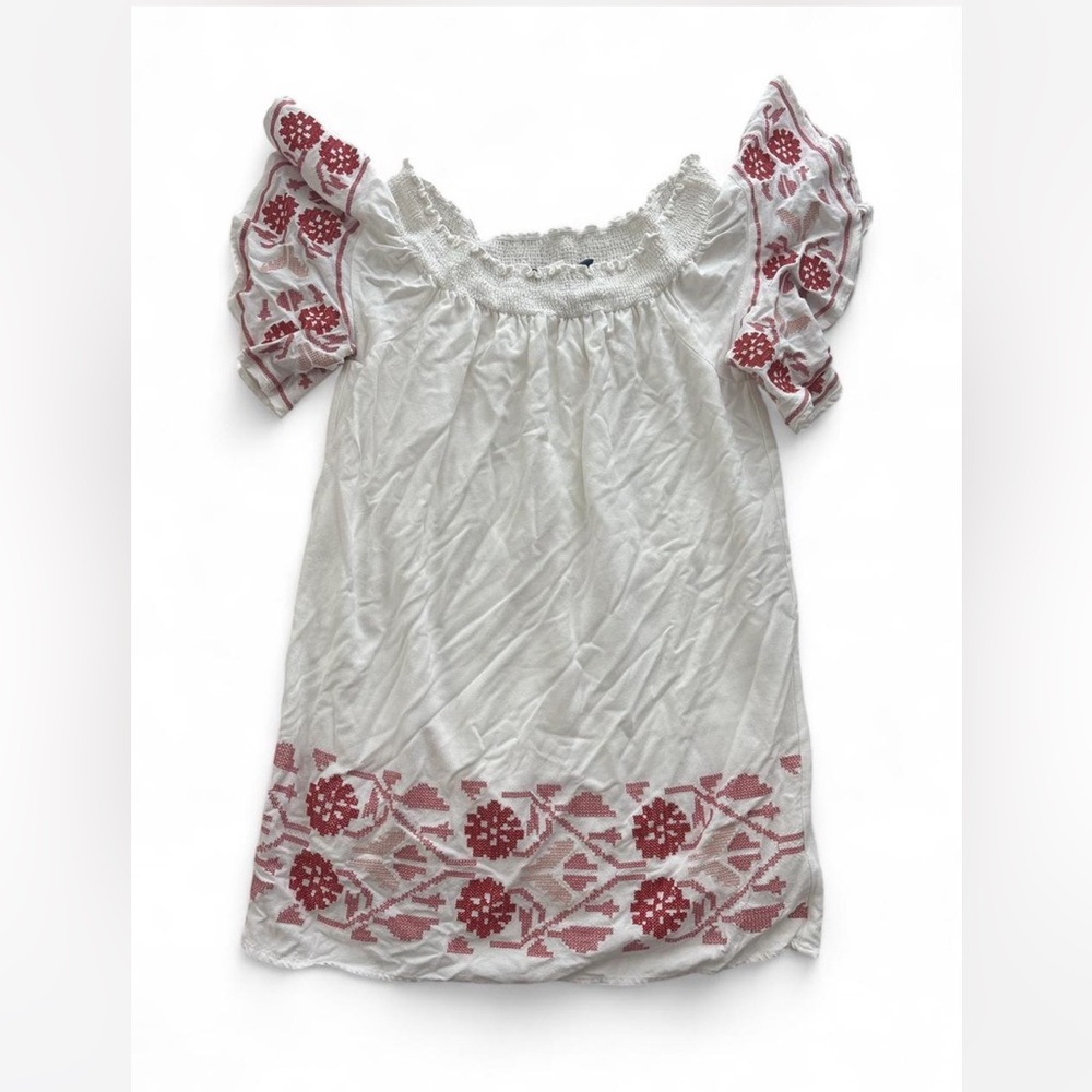 Blue Rain White Smocked Blouse with Embellished Details